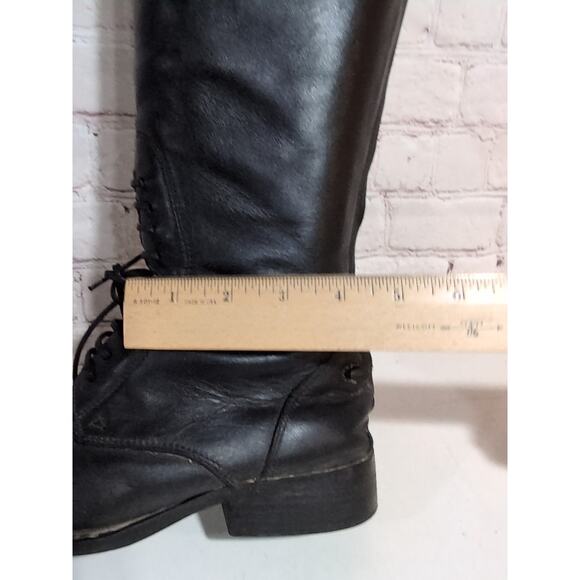 Tall Riding Boots Women's 6.5 Field Black Leather Back Zip Equestrian Front Lace - Picture 13 of 16